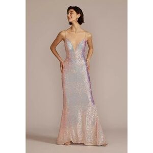 Gorgeous Pink Iridescent Sequin Floor Length Gown - Jules and Cleo